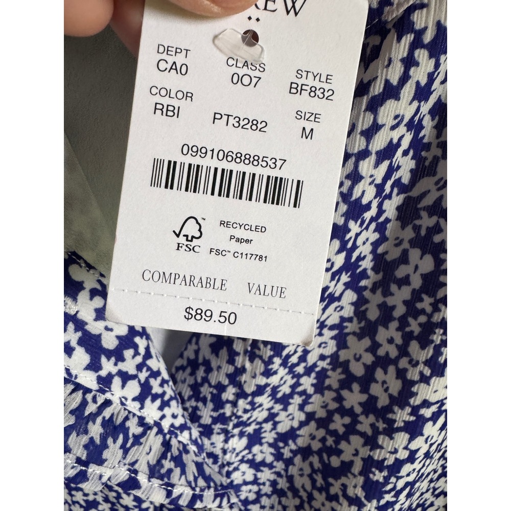 J.Crew Womens Blue White Floral Puff Sleeve Button Down Blouse  Size M NEW - Picture 3 of 4